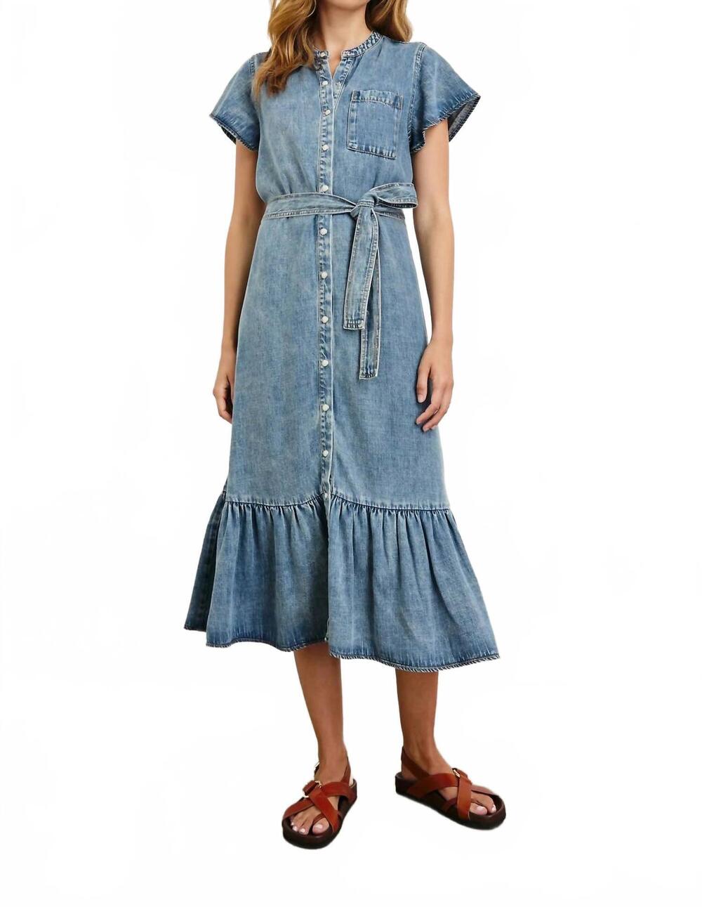 NEW RAILS kahlo midi dress in mid blue